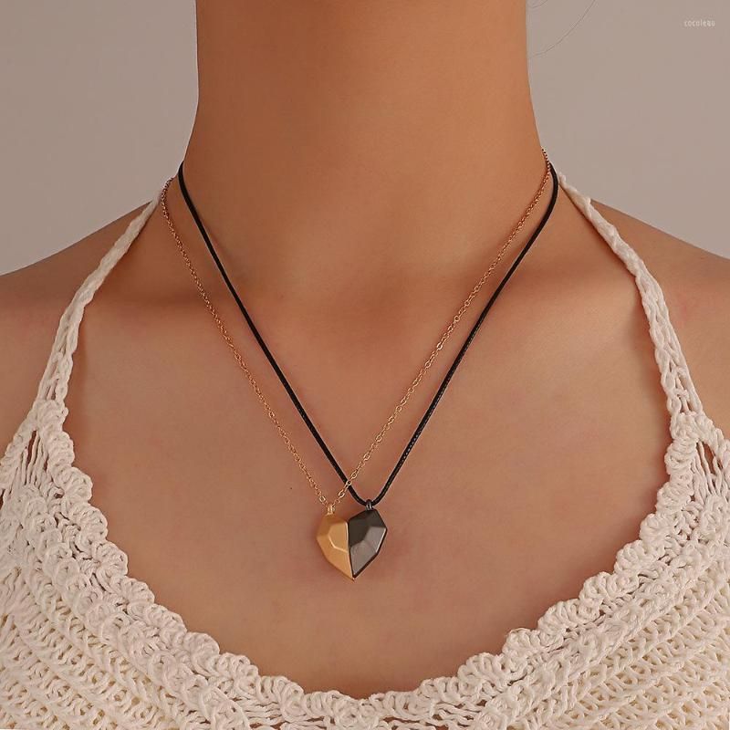Geometric Magnetic Heart Silver Heart Pendant Necklace For Women Elegant  Couples Shaped Leather Choker With Fine Jewelry Stitching From Cocoleau,  $10.59